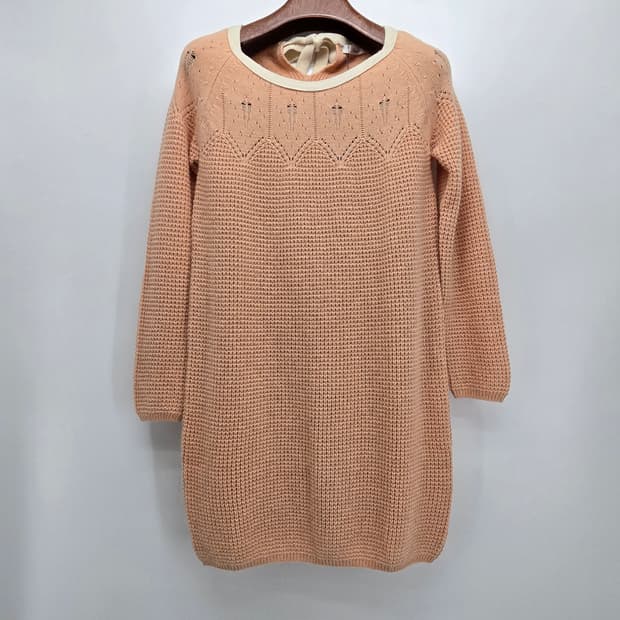 로엠 피치 핑크 울 니트 원피스 뒷리본 포인트 (미착용)