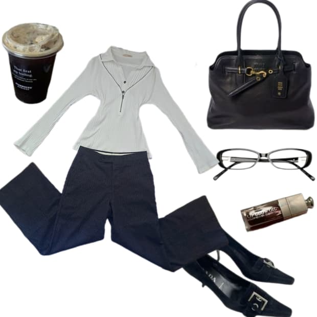 울100% Y2k 긱시크 오피스 사이렌 set