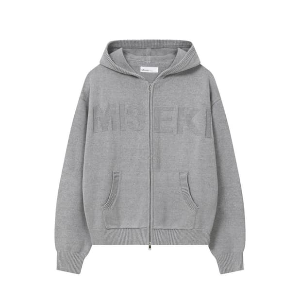 미세키서울 로고 니트 후드집업 그레이