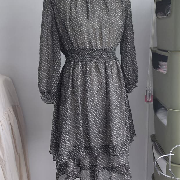 [빈티지] 시스루 플라워 롱원피스 블랙 쉬폰