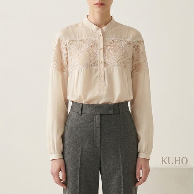 [55]구호 레이스 배색 블라우스