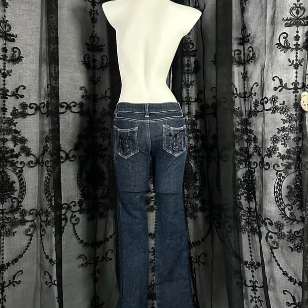 ribbon lace-up denim pants