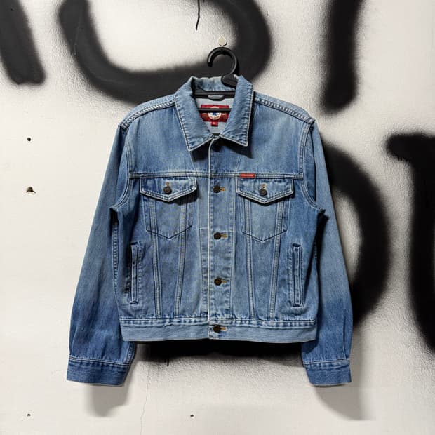 컨버스 워싱 데미지 연청 데님 크롭 트러커 자켓