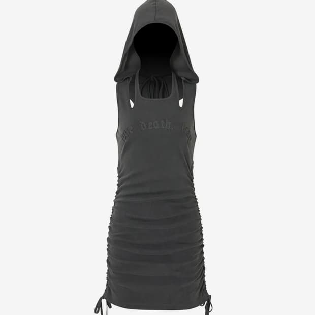leey VINTAGE LOGO SHIRRED DRESS CHARCOAL