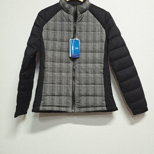 새상품 렉스필 체크 믹스 구스다운 패딩