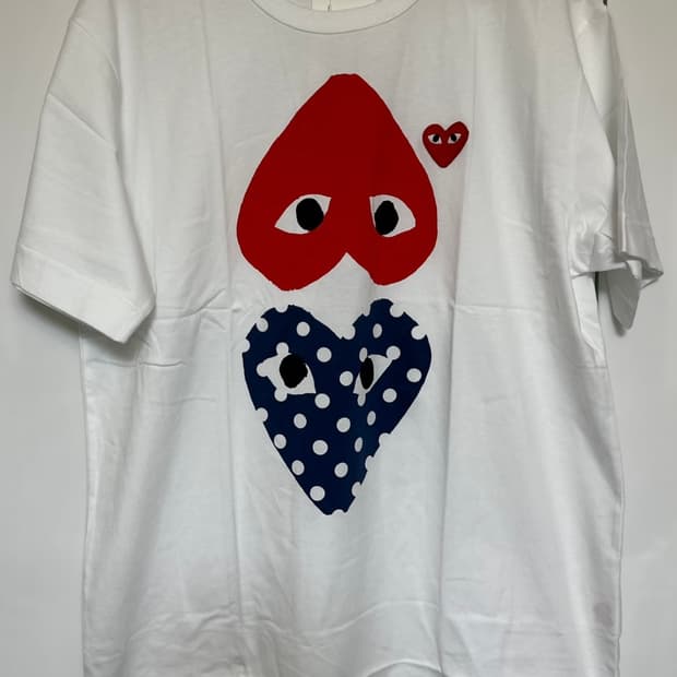 꼼데가르송 도쿄더블 하트 반팔 티셔츠 화이트 XL 