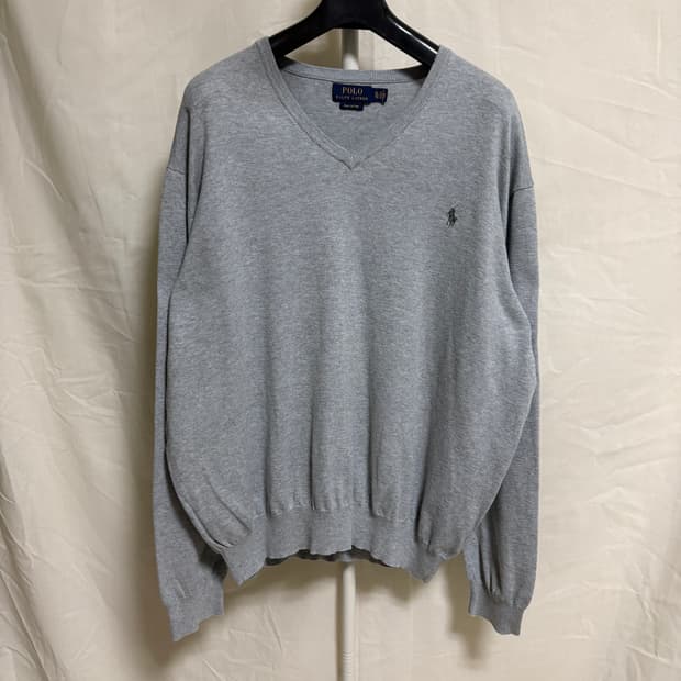 폴로 랄프로렌 피마코튼 V넥 니트 / 그래이, XL
