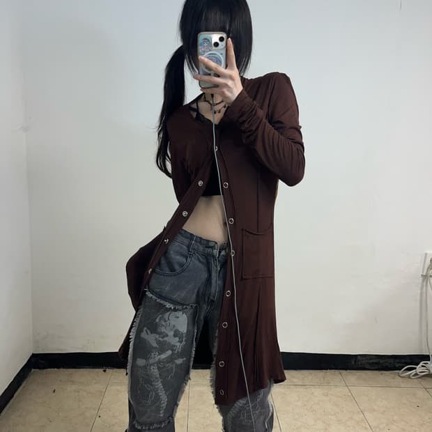 그런지 Y2K 프린팅 슬림핏 가디건