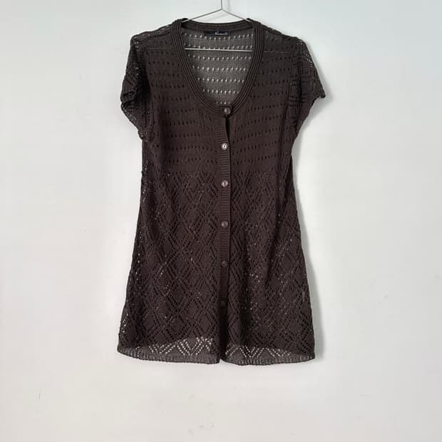 Net punching half cardigan / khaki brown