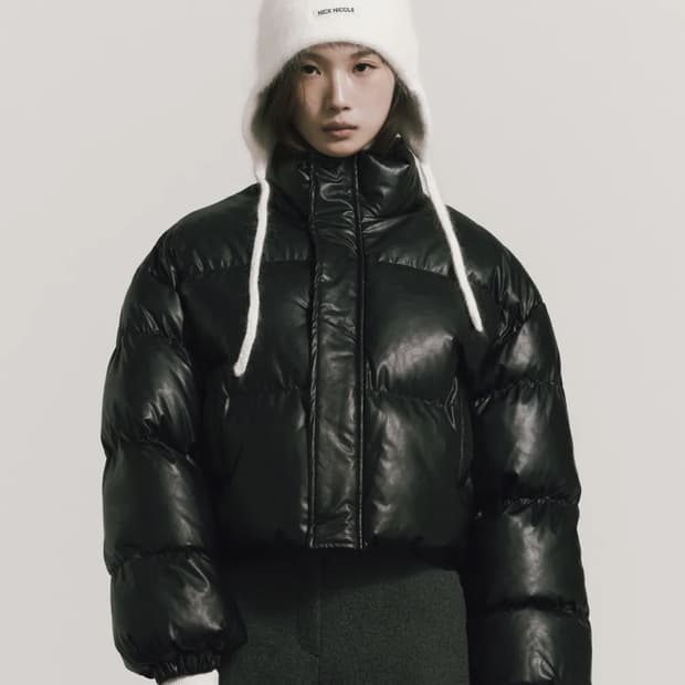 닉앤니콜 크롭 가죽 패딩