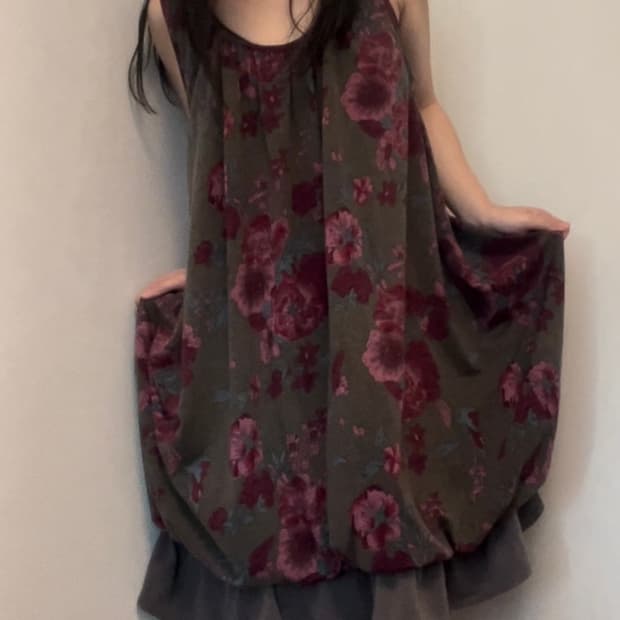 khaki brown floral sleeveless ops