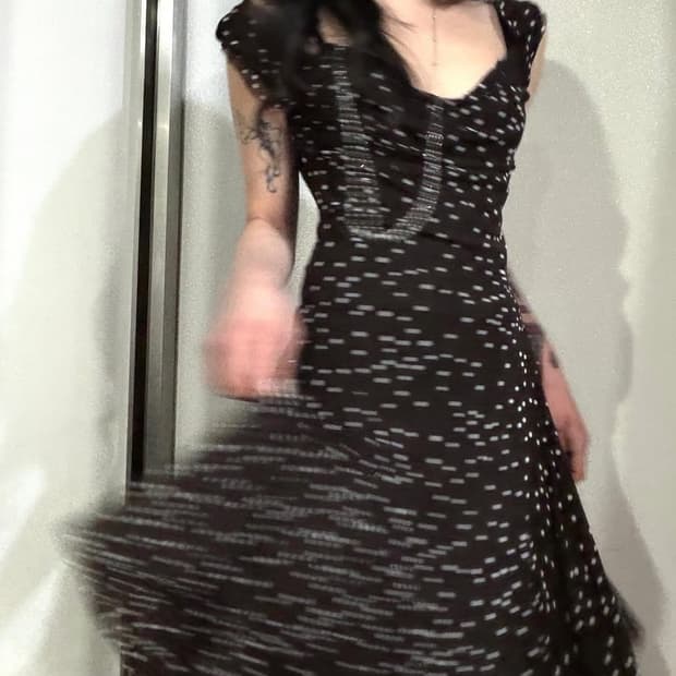 Brown Dot Drape Chiffon Dress / Made in 