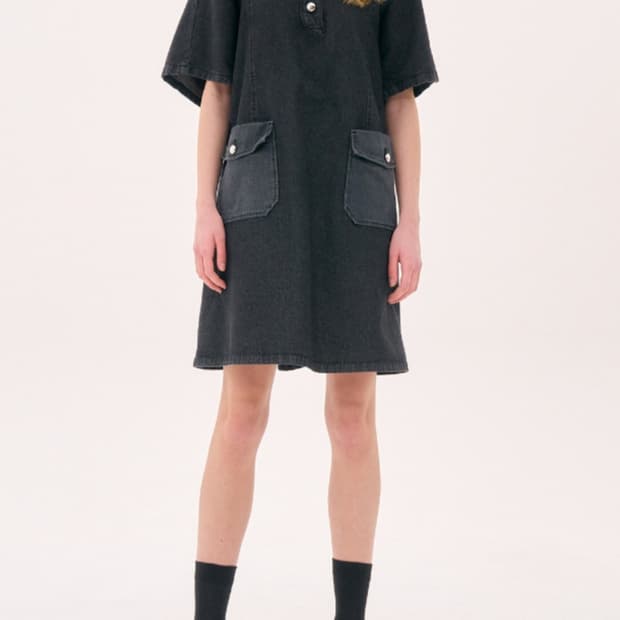 오즈세컨 25년 플랩포켓 미니 데님원피스