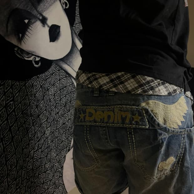 lettering denim pants