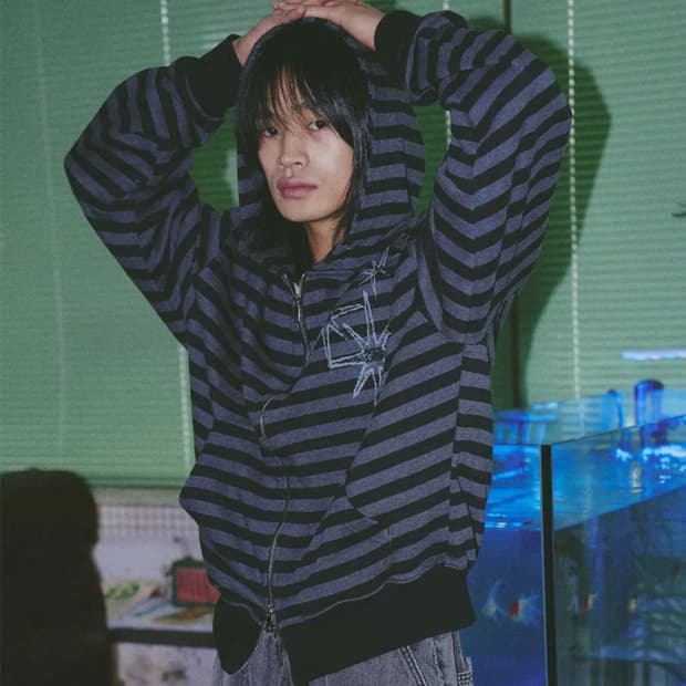 언타이틀 스테리나잇 스트라이프 후드집업 블랙