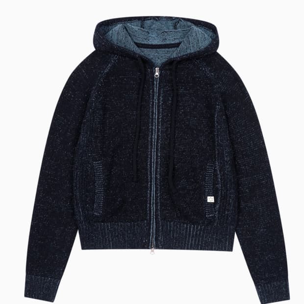오헤시오 리브드 니트 후드 집업, 네이비