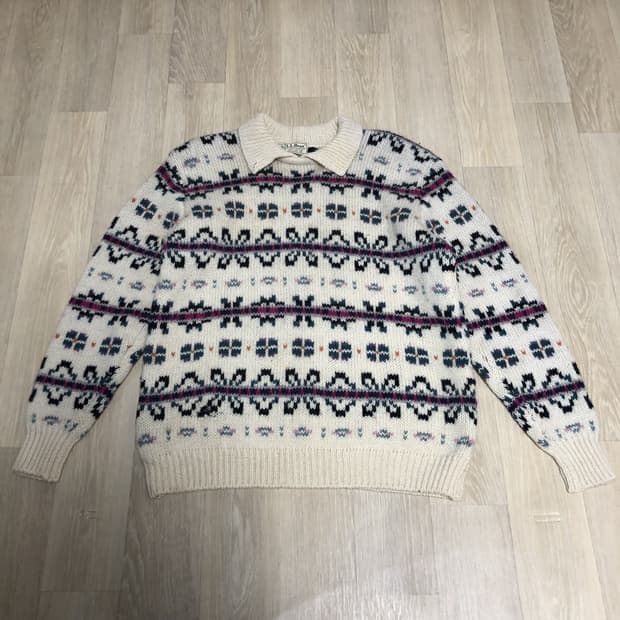 (M) 90's 엘엘빈 L.L BEAN 스코틀랜드 울 노르딕 카라 니트