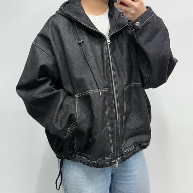 파머스마켓 오버사이즈 인디고 후드 데님