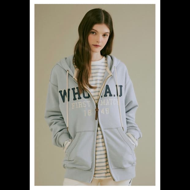 후아유 시그니처 패치 후드집업 / 후아유 하늘색 후드집업