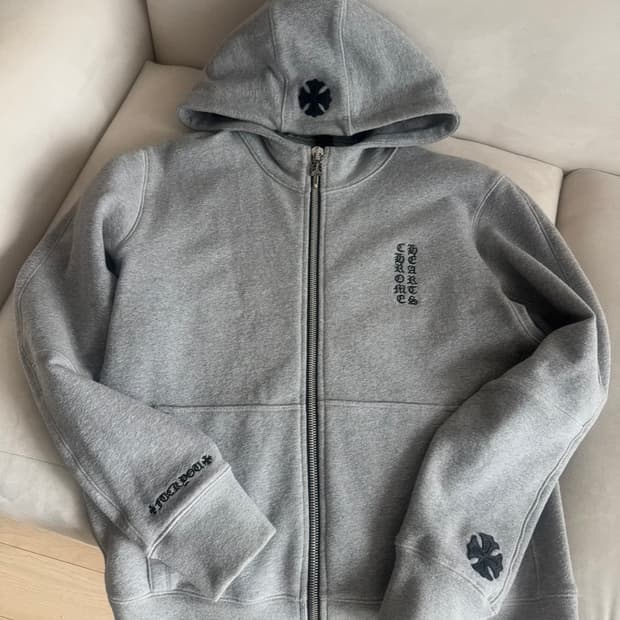 정품 크롬하츠 가죽패치 후드집업 그레이 색상