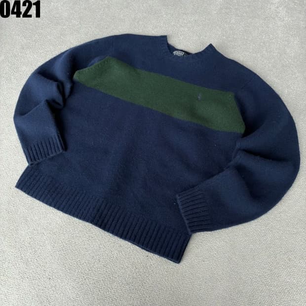 폴로 네이비/그린 스트라이프 니트 XL
