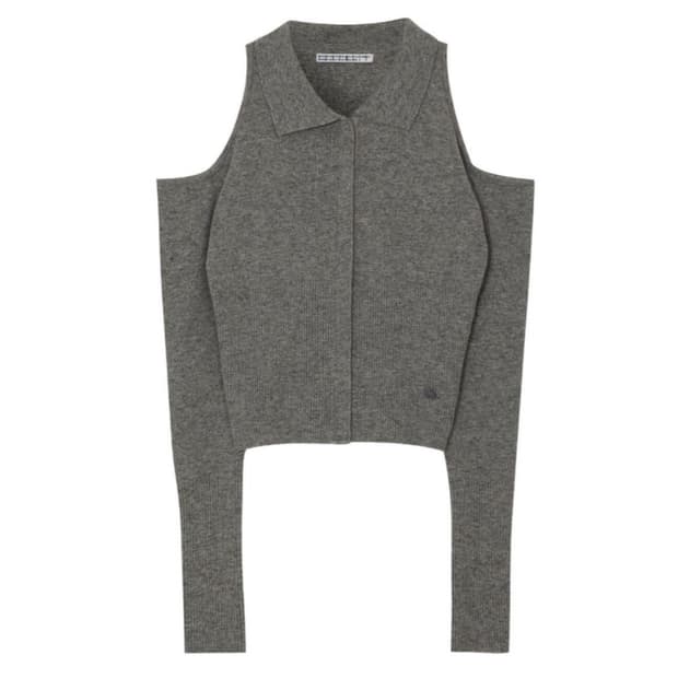 보헤미안서울 숄더 홀 니트 가디건 스톤 그레이