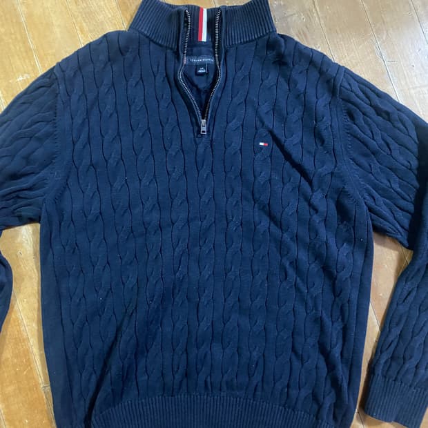 타미힐피거 네이비 케이블 하프집업 니트 L (105)