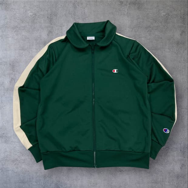 챔피온 그린 컬러 스몰 로고 사이드 라인 트랙탑 져지