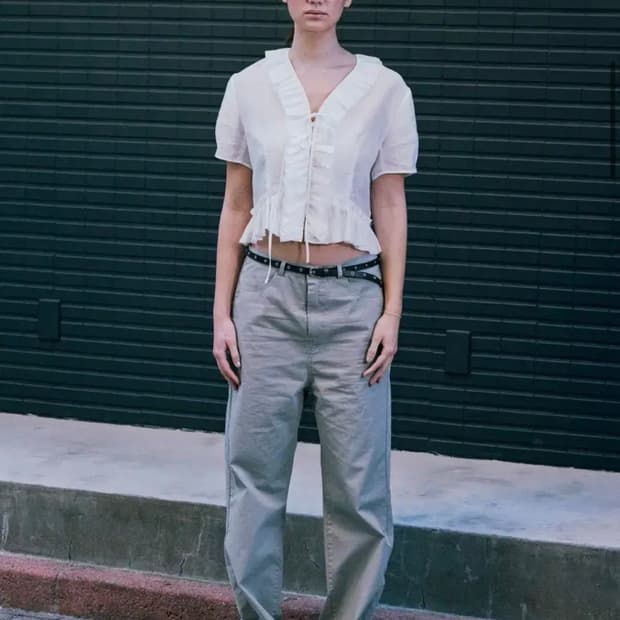 로우클래식 - 워시드 코튼 릴랙스드 팬츠 (그린베이지 L사이즈)