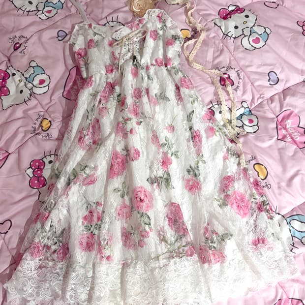 빈티지 페어리 히메카지 장미 코르셋 원피스 탑