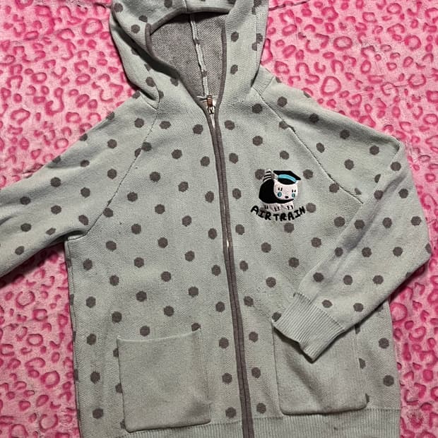 Air train 고양이귀 민트 그레이 도트 니트후드집업 