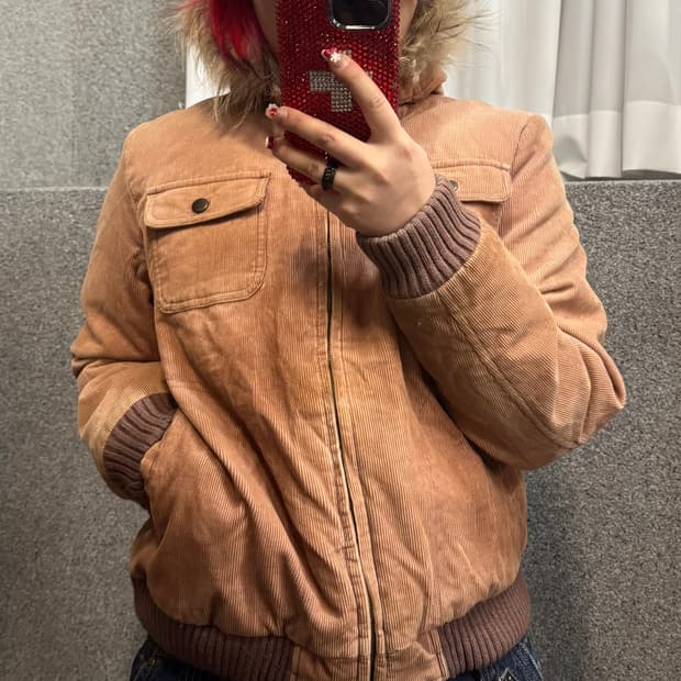 corduroy fur hoodie jacket