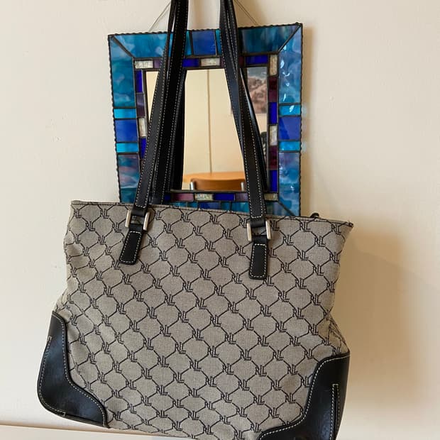 랄프로렌 모노그램 캔버스 토트백