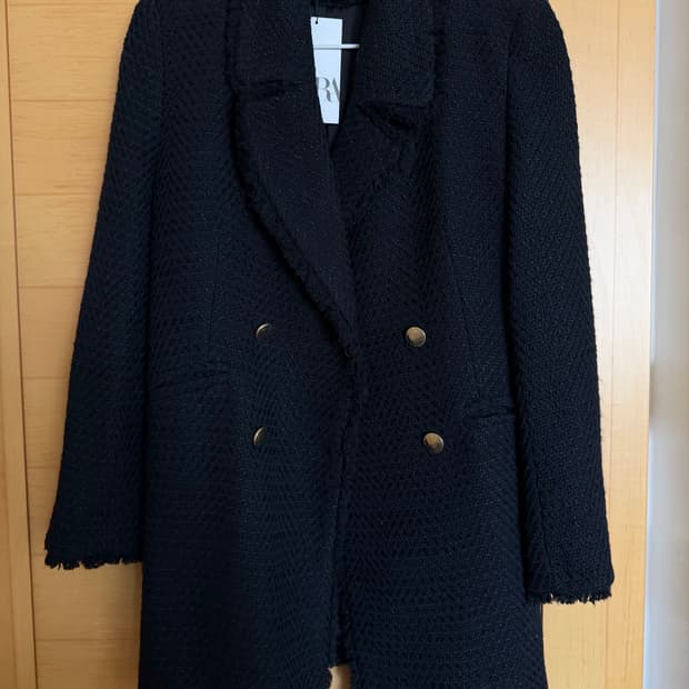 자라 블랙 트위드 더블 코트