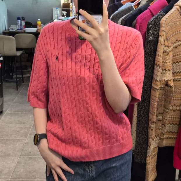 [NO.9] 폴로 랄프 로렌 핫핑크 반팔 꽈배기 니트