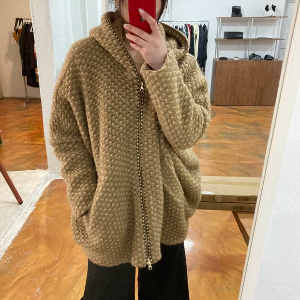 츠모리 치사토 유니크 패턴 오버핏 후드 집업