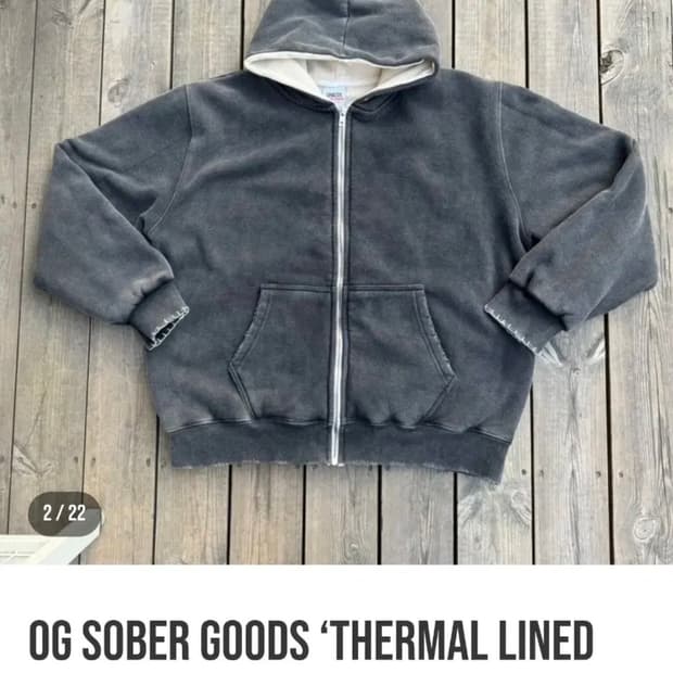 sober 소버 굿즈 페이드 써멀 후드집업 블랙 판매