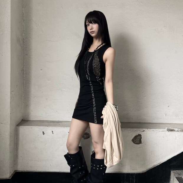 Stud sleeveless dress