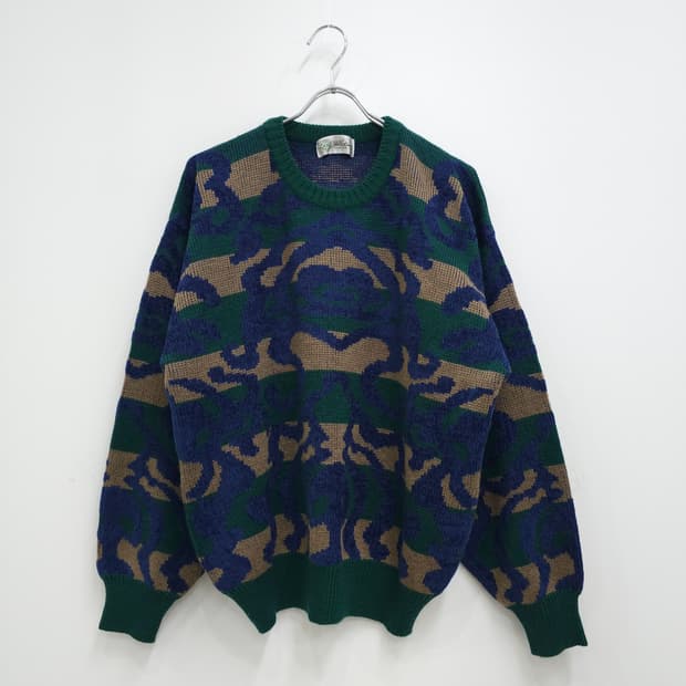 모혼방 블루 패턴 빈티지 니트
