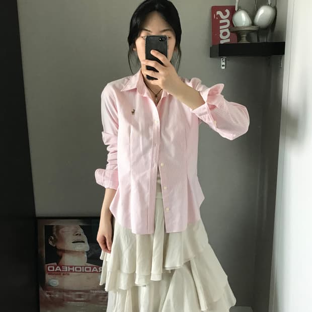 폴로 랄프로렌 포니 로고 스트라이프 핑크 셔츠