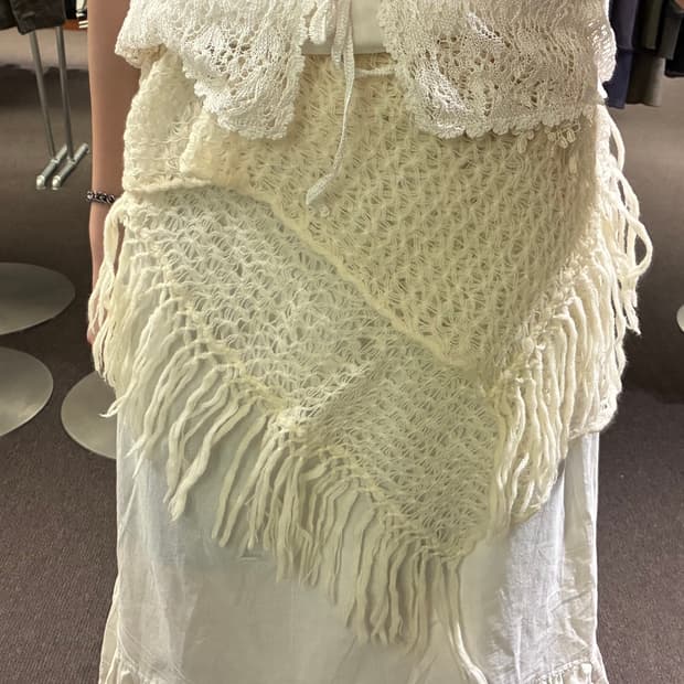 Japanese vintage 여성 아이보리 크로셰 머플러