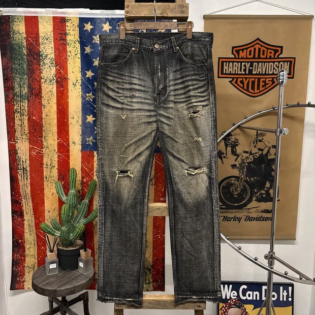 00s 리바이스 519 재팬라인 그런지 데미지 워싱 데님팬츠 N1000 