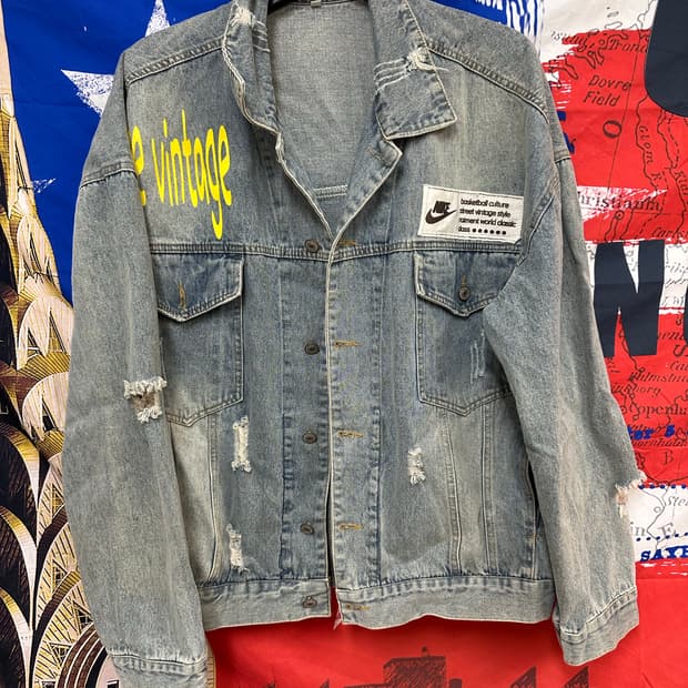 빈티지 레어커스텀 오버핏 워싱 데미지청자켓2XL