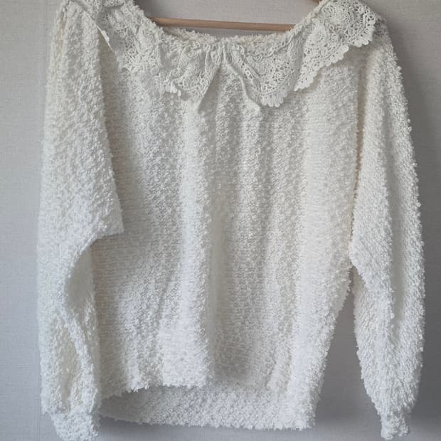 lizlisa 리즈리사 레이스 카라 리본 화이트 상의