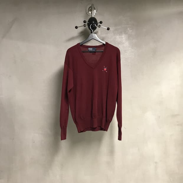 폴로 랄프로렌 브이넥 니트 버건디 100