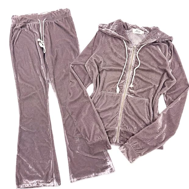 빈티지 핑크 로즈 벨뱃 후드집업 부츠컷 셋업