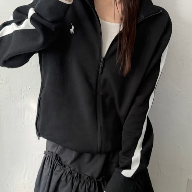 Polo 폴로 랄프로렌 신형라벨 블랙컬러 사이드라인 져지 집업