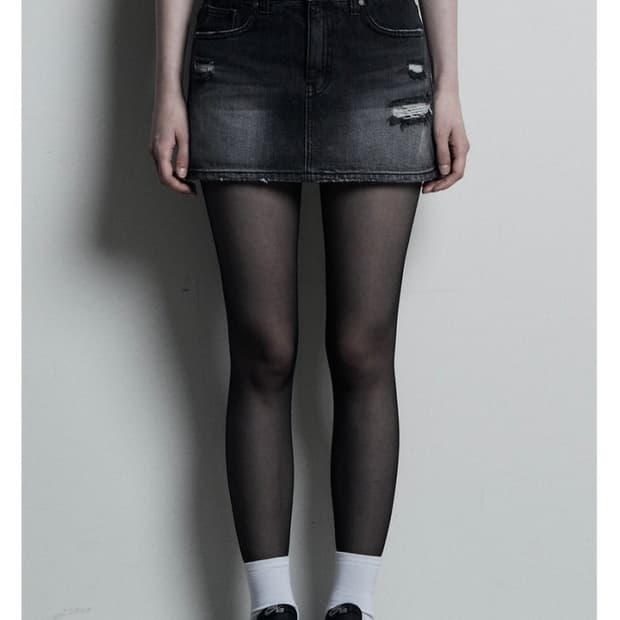시너진 데미지 워싱 데님 미니스커트 블랙 s