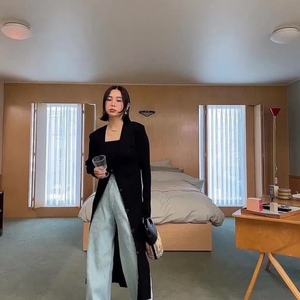 살롱드매그 트임 골지 롱 가디건