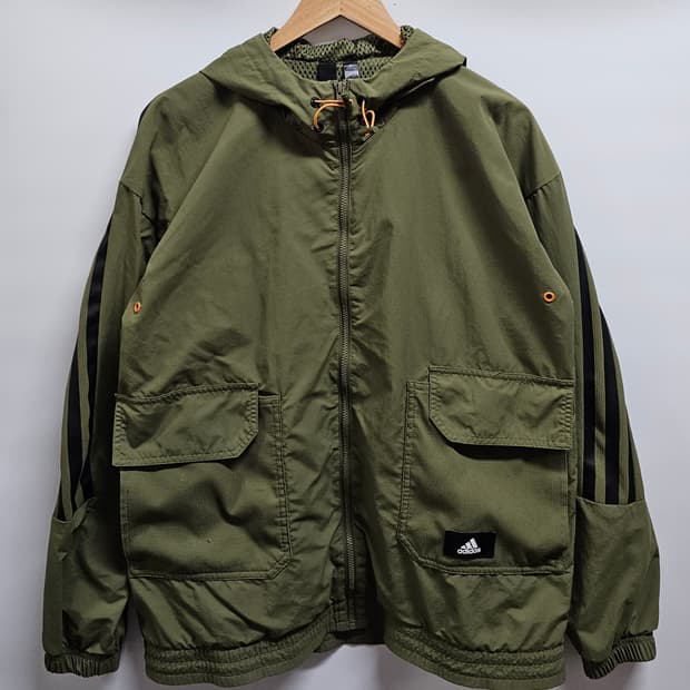 아디다스 우븐 카키 후드 바람막이 XL